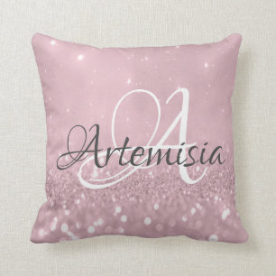 Namensinitialen-rosa Rose erröten Glitzer Kissen