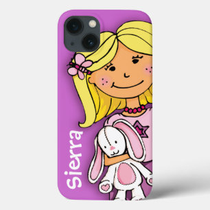 Namenskindermädchenblondine streichelt rosa lila Case-Mate iPhone hülle
