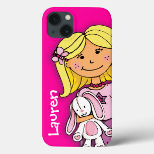 Namenskindermädchenblondine streichelt rosa lila iPhone 13 hülle