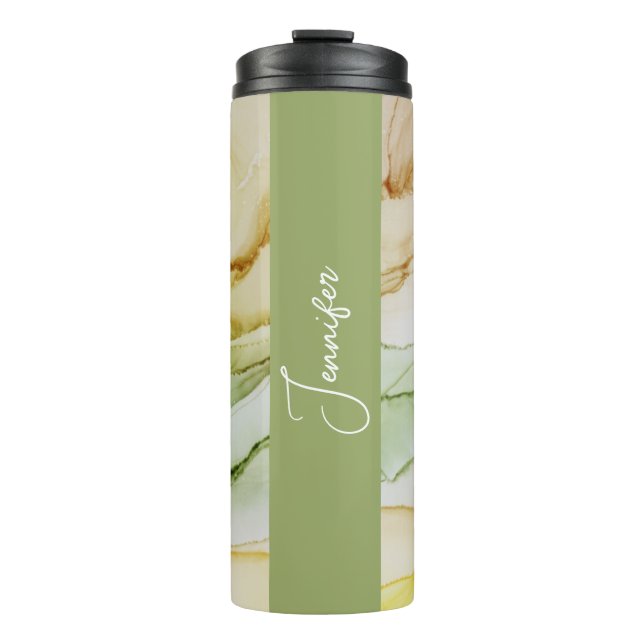 Namensnennung Grün Abstrakte Pastel Thermal Tumble Thermosbecher (Vorderseite)