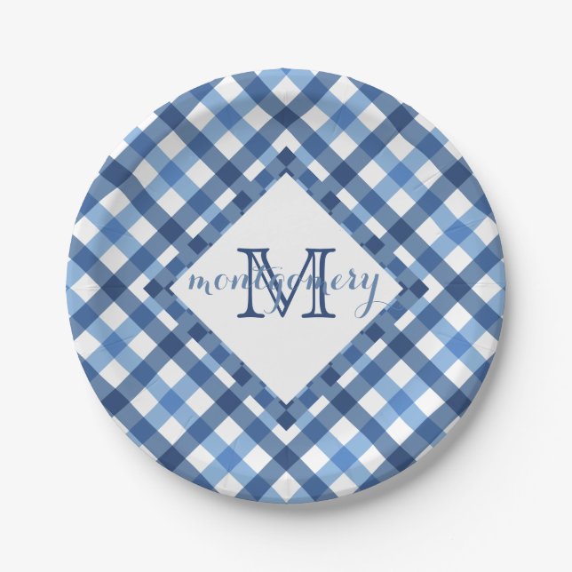 Namenspapier für Blaugingham Diamant Pappteller (Vorderseite)