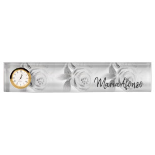 Namensplatte Silber Rose Floral Namensplakette