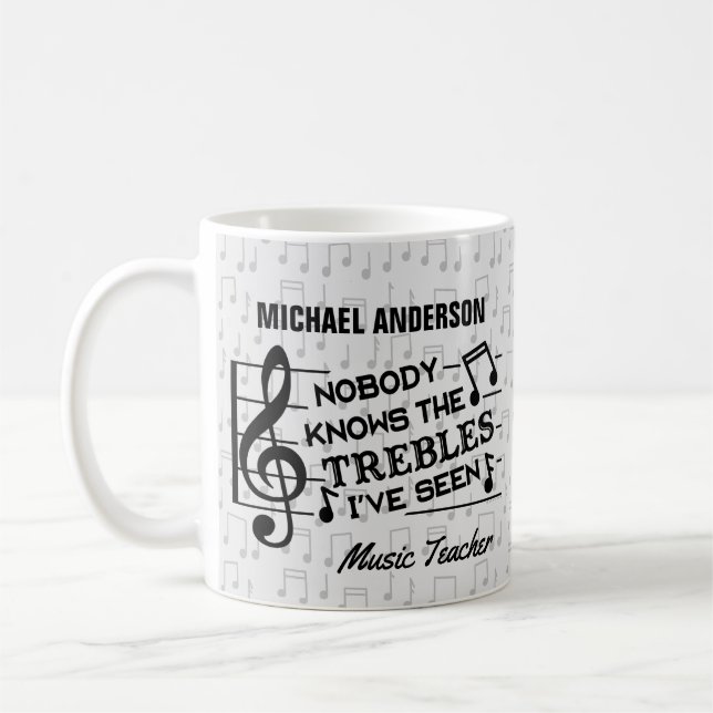 Namensschablone des Musik-Lehrer-lustige dreifache Kaffeetasse (Links)