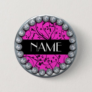 Namensschablonenknopf mit silbernem Diamantrand Button