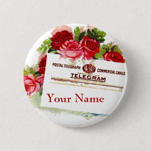 Namensschild Abzeichen Rosen Telegram Hochzeitsfei Button