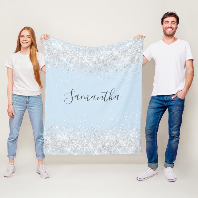Namensschild für Baby Blue Silver Glitzer Fleecedecke (Beispiel)