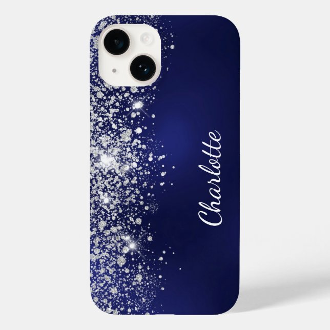 Namensschild für Blue Silver Glitzer Case-Mate iPhone 14 Hülle (Rückseite)