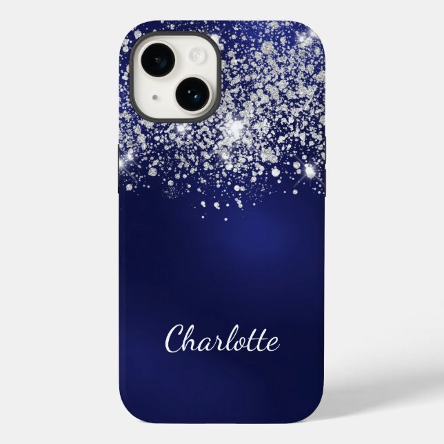 Namensschild für Blue Silver Glitzer Case-Mate iPhone 14 Hülle (Rückseite)