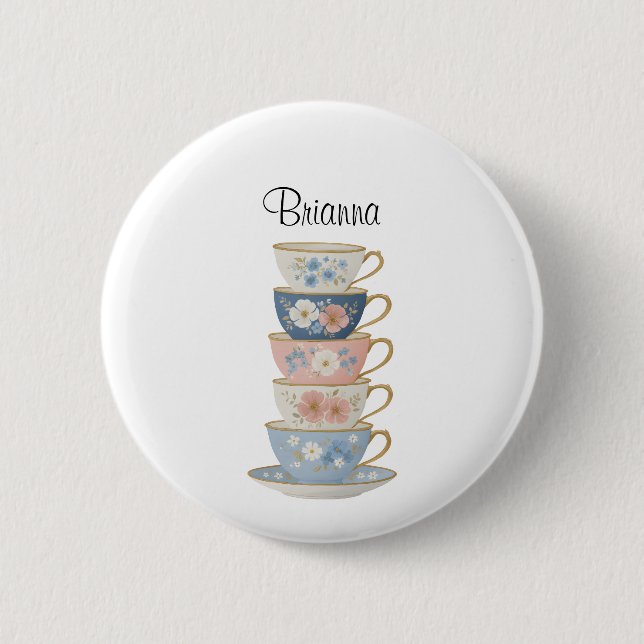Namensschild Hochzeitsdusche 'Time for Tea' Button (Vorderseite)