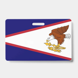 Namensschild mit Flagge von Amerikanisch-Samoa, US Ausweis