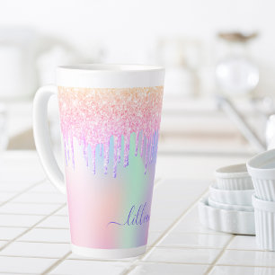 Namensschrift für holografische rosa Tropfen Milchtasse
