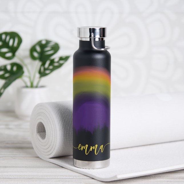 Namensskript farbiger Regenbogen personalisiert sc Trinkflasche (Yoga)
