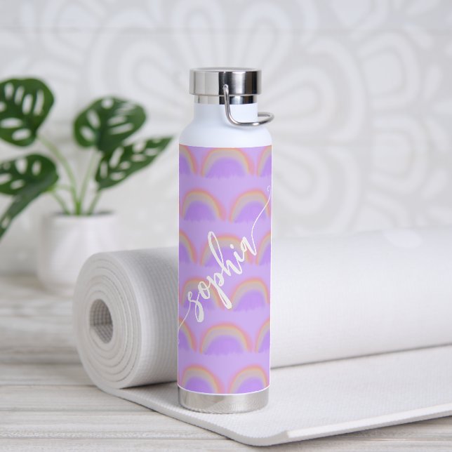 Namensskript farbiges Regenbogenmuster personalisi Trinkflasche (Yoga)