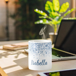 Namensskript für den weißen blauen Glitzer Kaffeetasse