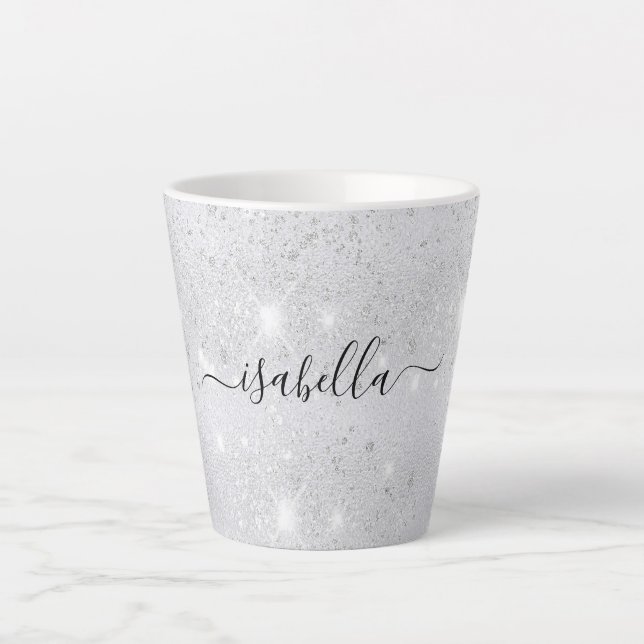 Namensskript für Glitzern mit Silver Glitzer Milchtasse (Vorderseite)