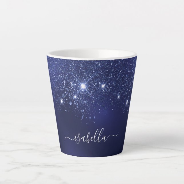 Namensskript für Navy-Glitzer Milchtasse (Vorderseite)