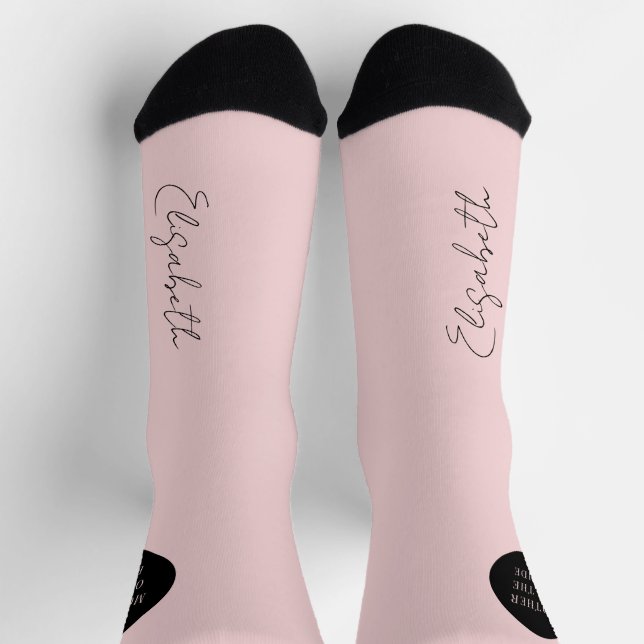 Namensskript personalisiert rosa Schwarze Hochzeit Socken (Oben)