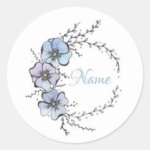 Namenssticker mit zarten Blüten Runder Aufkleber
