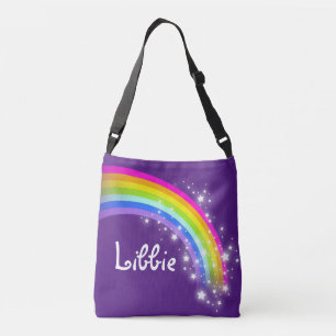 NamensTaschentasche der lila Regenbogenmädchen Tragetaschen Mit Langen Trägern