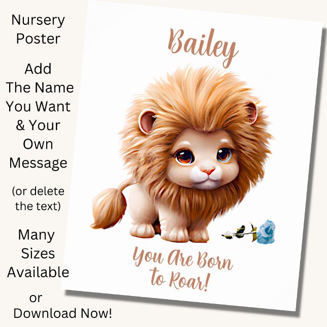 Namenstext hinzufügen, Baby Lion mit Blue Blume Po Poster (Von Creator hochgeladen)