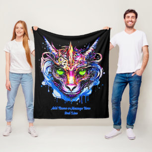 Namenstext hinzufügen Blauer Rosa Fantasie Drachen Fleecedecke