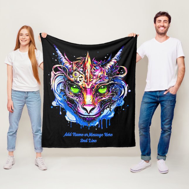 Namenstext hinzufügen Blauer Rosa Fantasie Drachen Fleecedecke (Beispiel)