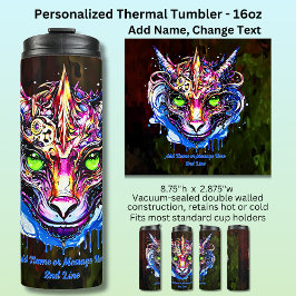Namenstext hinzufügen Blauer Rosa Fantasie Drachen Thermosbecher