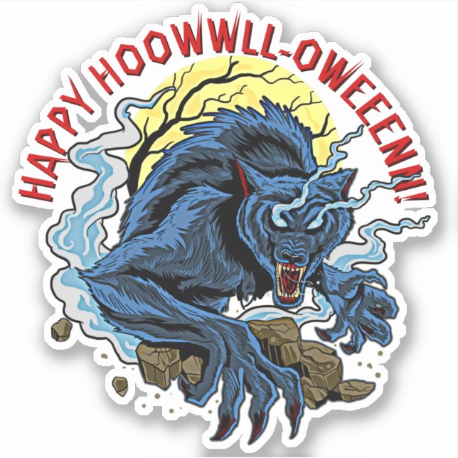 Namenstext hinzufügen, Happy Howl-Oween Wolf Phras Aufkleber (Vorderseite)
