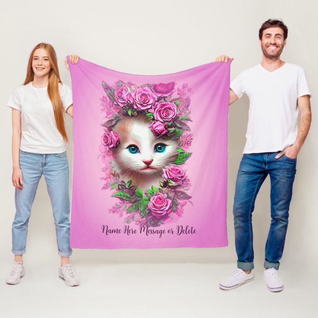 Namenstext hinzufügen, Niedliches Shabby Chic Kitt Fleecedecke (Beispiel)