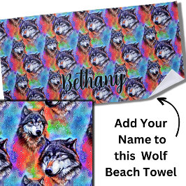 Namenstext hinzufügen Wolfskopf auf hellen Pastell Strandtuch