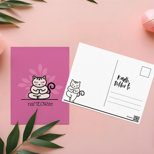 NaMEOWste Niedliche Katze In einer Yoga-vermitteln Postkarte (NaMEOWste Cute Cat In a Yoga Meditating Pose Pink Postcard)