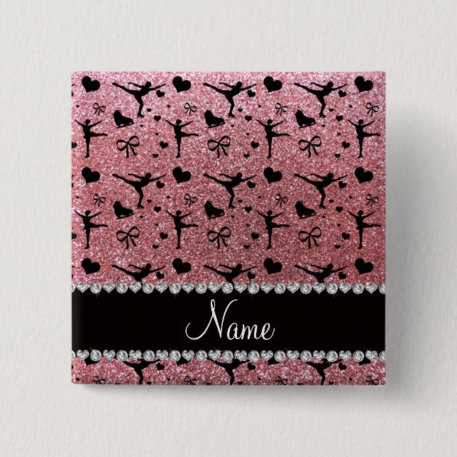 Namepastellrosa-Glitterzahl Skaten Button (Vorderseite)