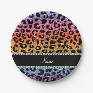 Nameregenbogen-Glitter Cheetahdruck Pappteller