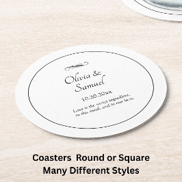 Names Date Message Black White Infinity Scroll,  Runder Pappuntersetzer