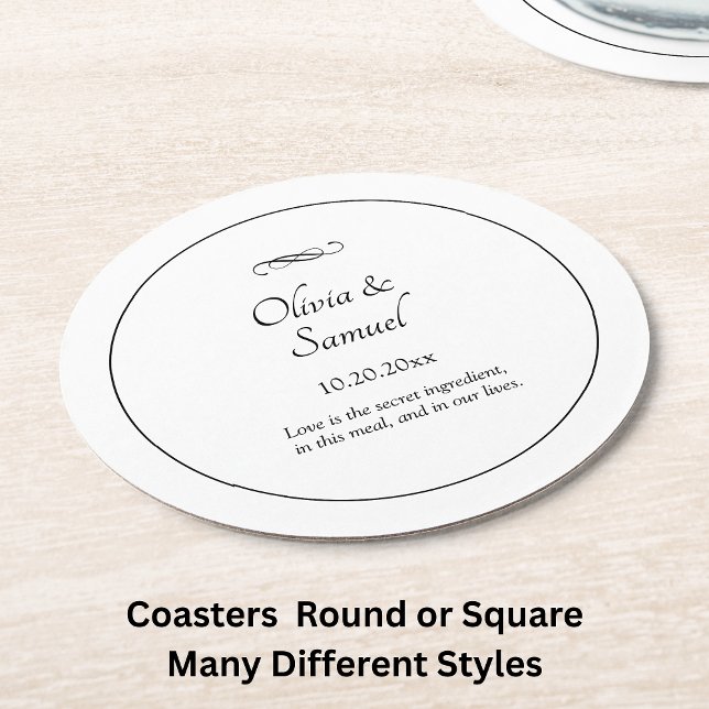 Names Date Message Black White Infinity Scroll,  Runder Pappuntersetzer (Von Creator hochgeladen)