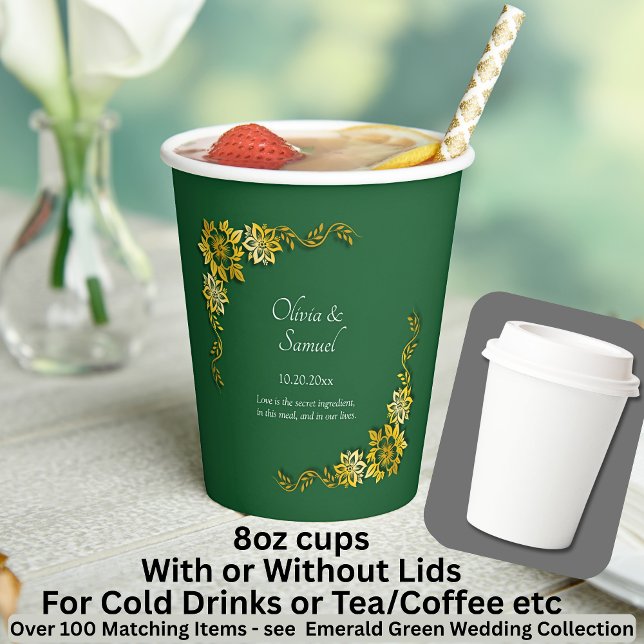 Names Date Message Emerald Green & Gold 8oz Pappbecher (Von Creator hochgeladen)