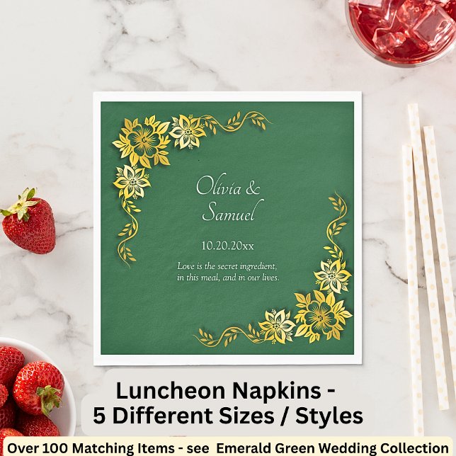 Names Date Message Emerald Green & Gold Luncheon Serviette (Von Creator hochgeladen)