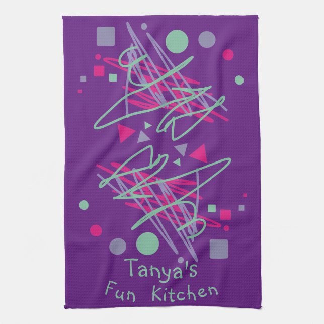 Name's Fun Kitchen Pink Lila Aquamarine Formen Med Geschirrtuch (Vertikal)