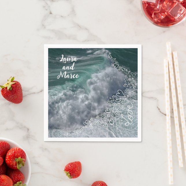 Names, sea and love photo and doodle serviette (Beispiel)