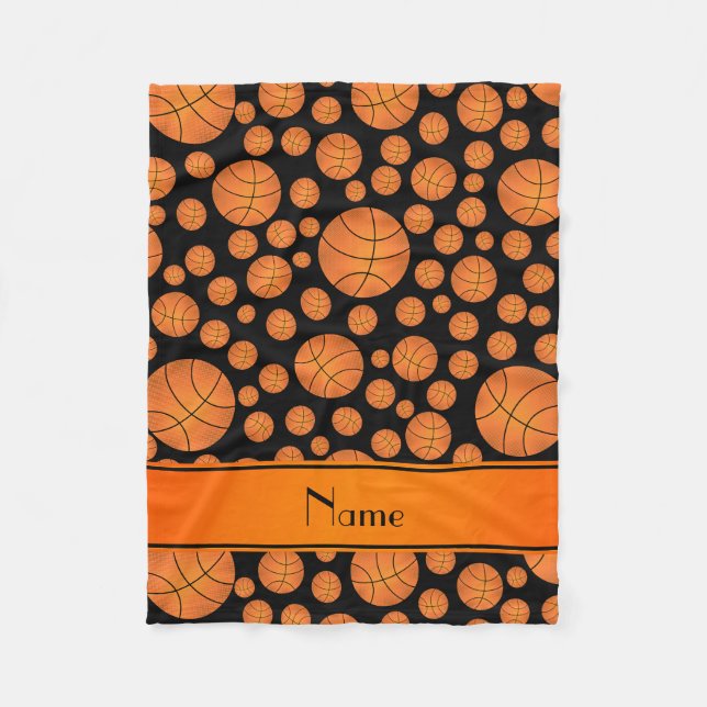 Namespaßschwarzbasketball-Orangenstreifen Fleecedecke (Vorderseite)