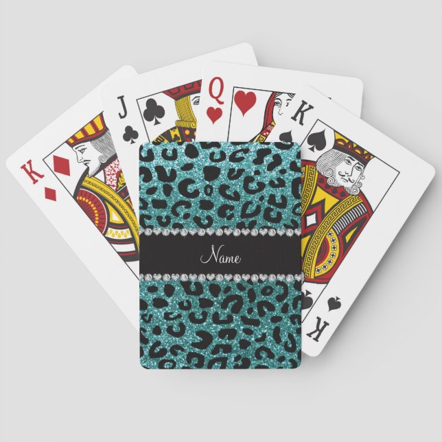 Nametürkis-Glitter Cheetahdruck Spielkarten (Rückseite)