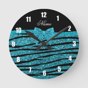 Nametürkis-Glitter Zebra stripes Bögen Runde Wanduhr