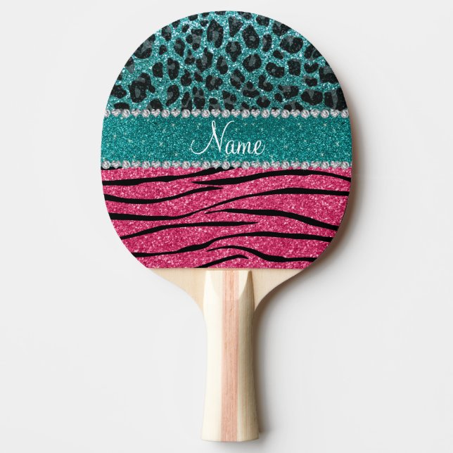 Nametürkisleopardrosa-Glitter Zebra Tischtennis Schläger (Vorderseite)