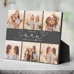 Nan Modern Heart Script Foto Collage Liebe Fotoplatte<br><div class="desc">Liebe Sie Nan: Großeltern ein individuelles Geschenk,  Valentinstag,  Muttertag oder Feiertage: Diese moderne Foto-Tafel ist leicht an Ihre 6 Lieblings-Fotos anzupassen. Der unten stehende Text kann personalisiert sein,  den Namen des Kindes oder Familienmitglieds zu lesen und den Text über der Oma anzupassen. Das ist die kohlegraue Version.</div>