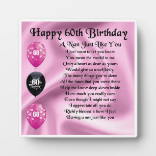 Nan Poem Plaque - 60e anniversaire