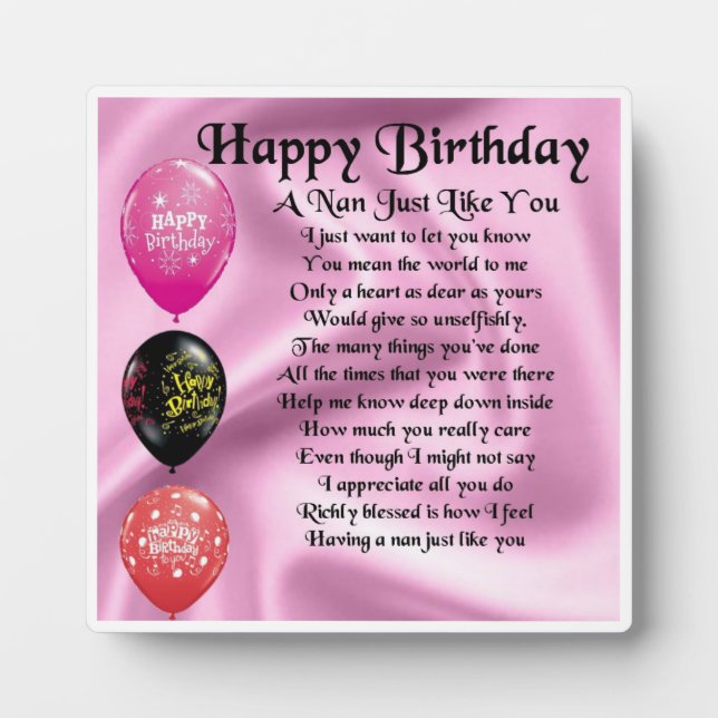 Nan Poem Plaque - Joyeux anniversaire (Devant)