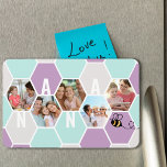 Nana 5 Foto Collage 4 Letter Hübsch Honeycomb Magnet<br><div class="desc">Honeycomb Foto Magnet, personalisiert mit 5 Ihrer Lieblings-Fotos und gedruckt mit einem 4-Buchstaben Namen, wie NANA. Die Wabenkollage ist in einer hübschen Farbpalette aus lila Minze und Grau gehalten und mit einer Biene dekoriert. Für alternative Farben und verschiedene Längennamen, durchsuchen Sie bitte meinen Shop in der Honeycomb Foto Collage Kollektion....</div>