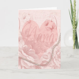Nana Birthday Card, rosa Blüte, Herz mit Butter Karte