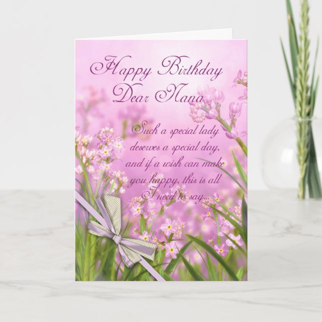 Nana Birthday Card - Rosa Weibchenblume mit Ver Karte (Vorderseite)