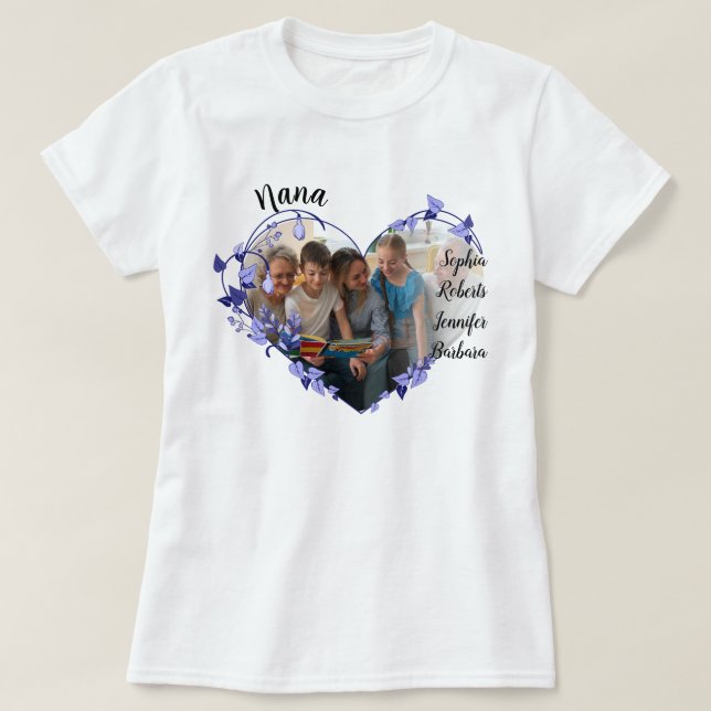 Nana Blume Herz mit Grandkids Namen & Foto t lä T-Shirt (Design vorne)